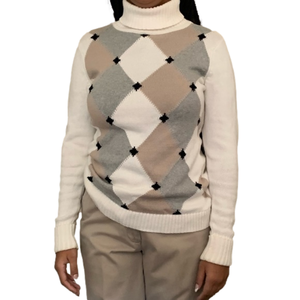 Liz Claiborne 100% cotton sweater. Tan, gray and white